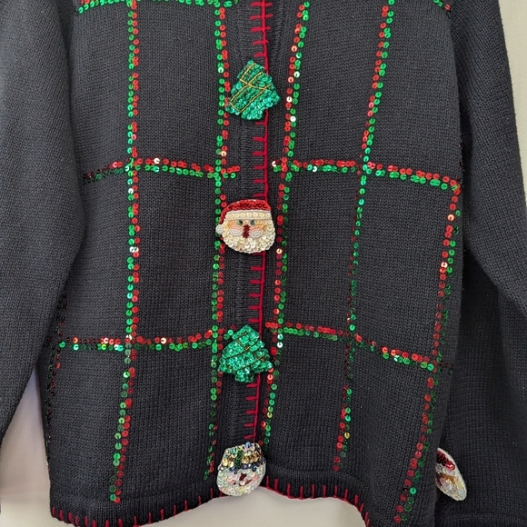 Vintage 90s Sequin Button Christmas Sweater Ugly Christmas Teacher Retro - Picture 3 of 12